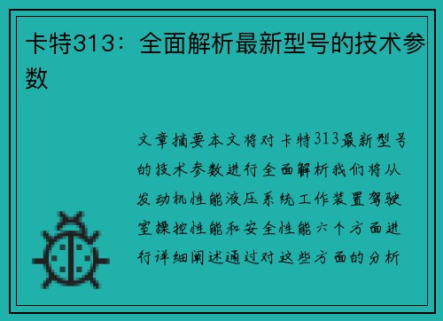 卡特313：全面解析最新型号的技术参数