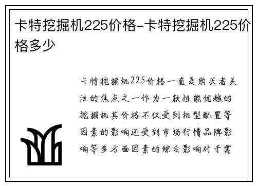 卡特挖掘机225价格-卡特挖掘机225价格多少