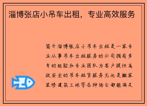 淄博张店小吊车出租，专业高效服务